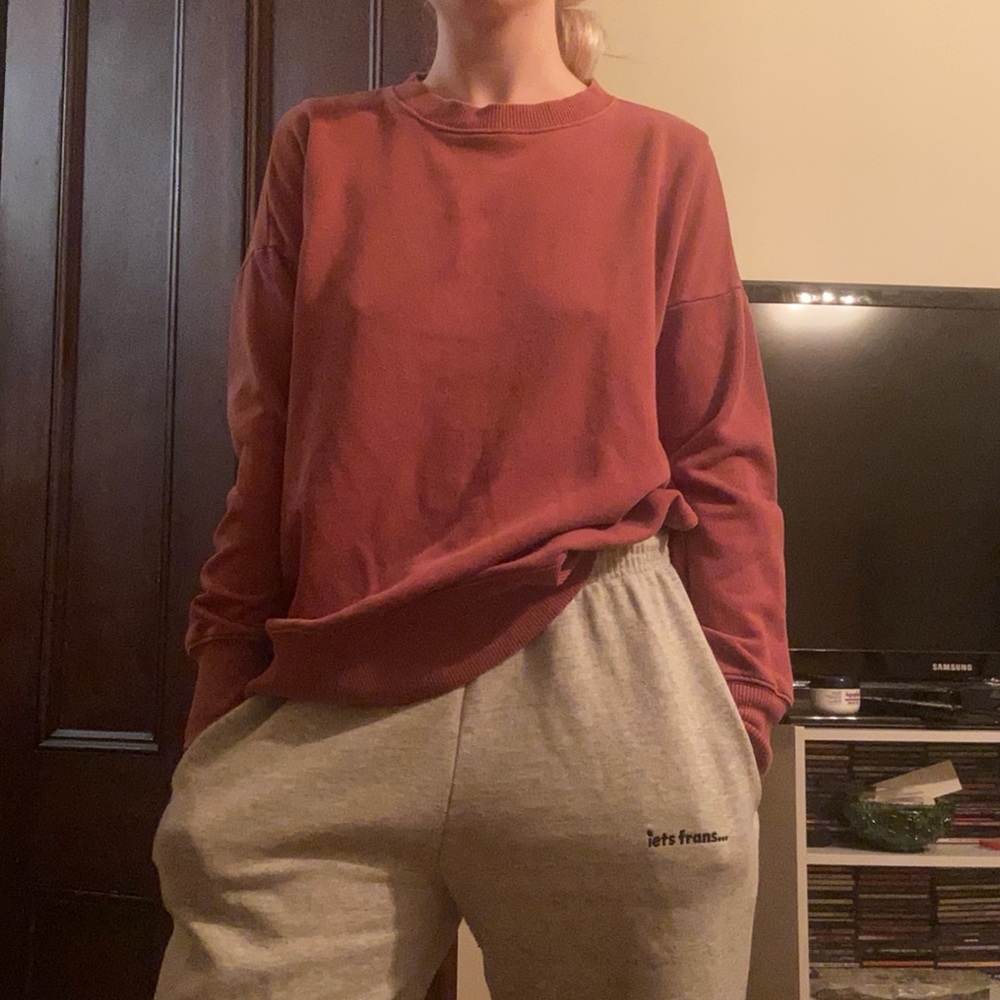Aerie Cozy Red Vented Crewneck Sweater